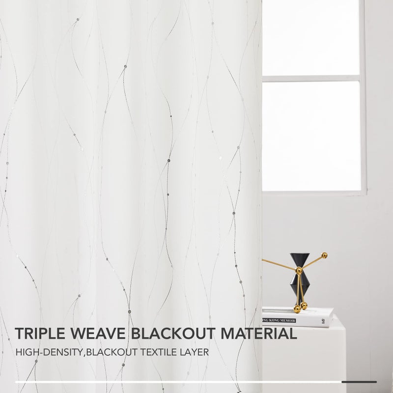 Deconovo Room Darkening Curtains, Pure White Thermal Insulated Grommet Drapes, Silver Wave Dots Foil Print, Privacy Window Drapes, 42" W x 84" L, 2 Panels, for Bedroom Living Room - Image 5